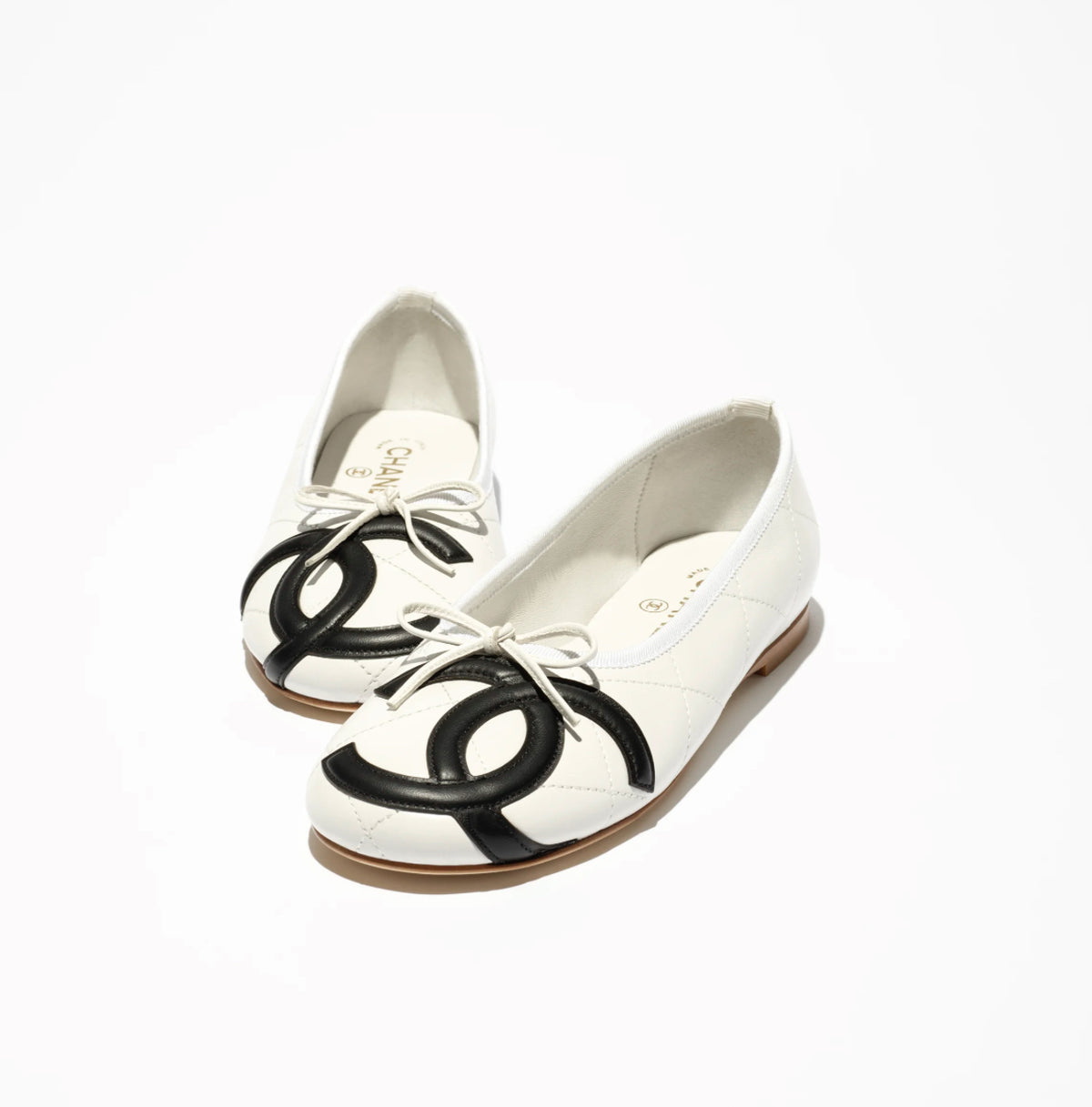 Chanel lambskin quilted CC carbon ballet flats