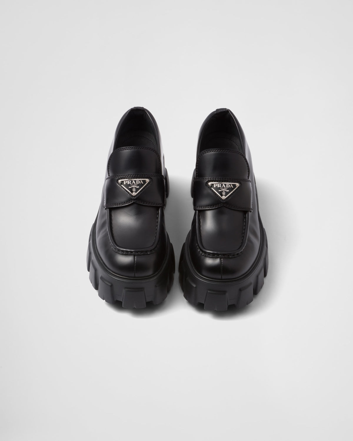 Prada brushed leather Monolith loafers