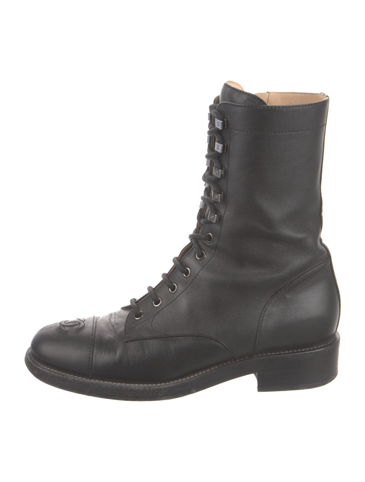 Chanel moto interlocking CC logo combat boots