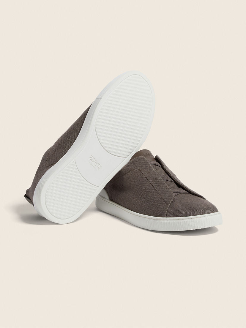 Zegna cotton linen and leather triple stitch sneakers