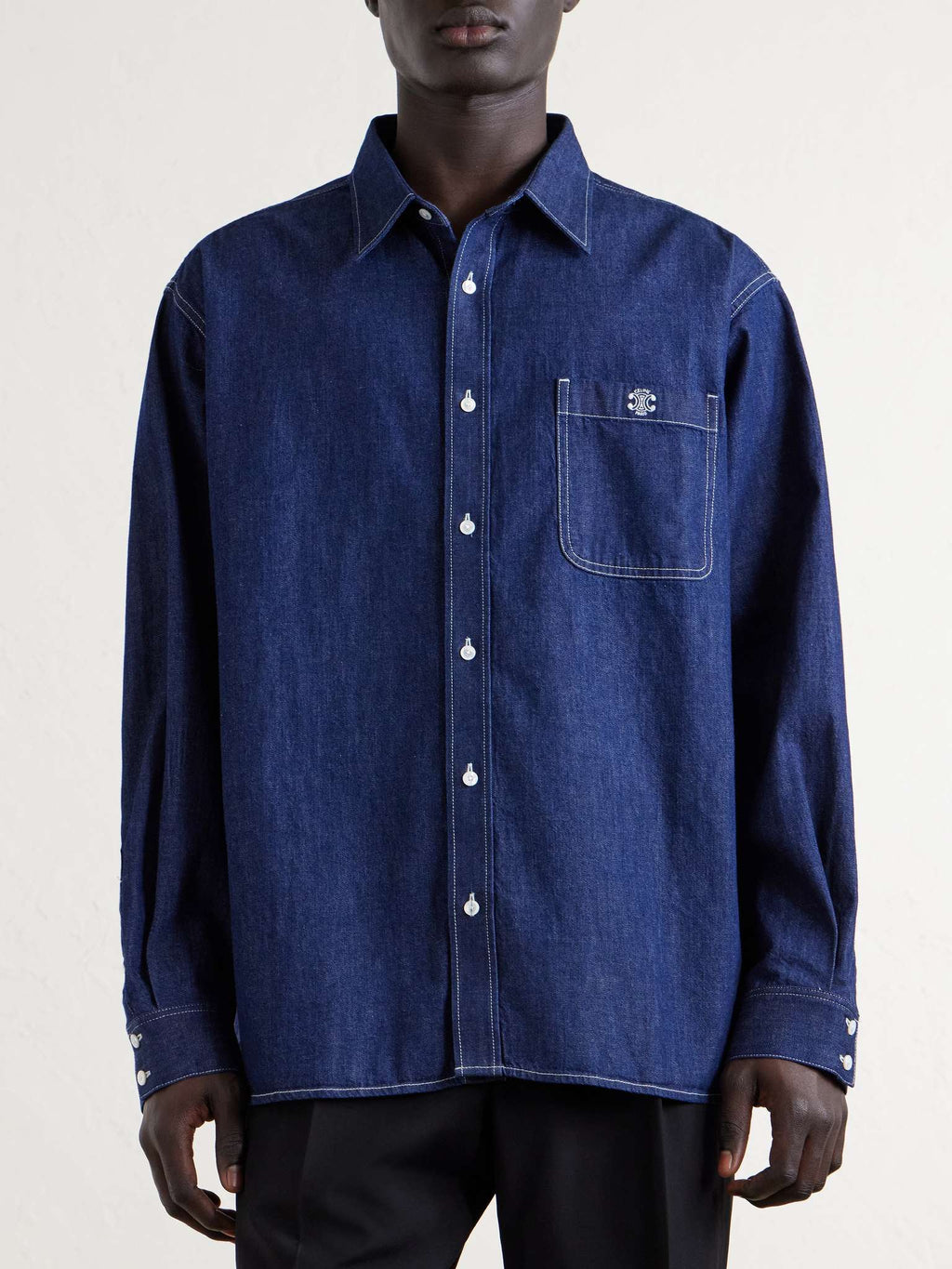 Celine long embroidered denim overshirt