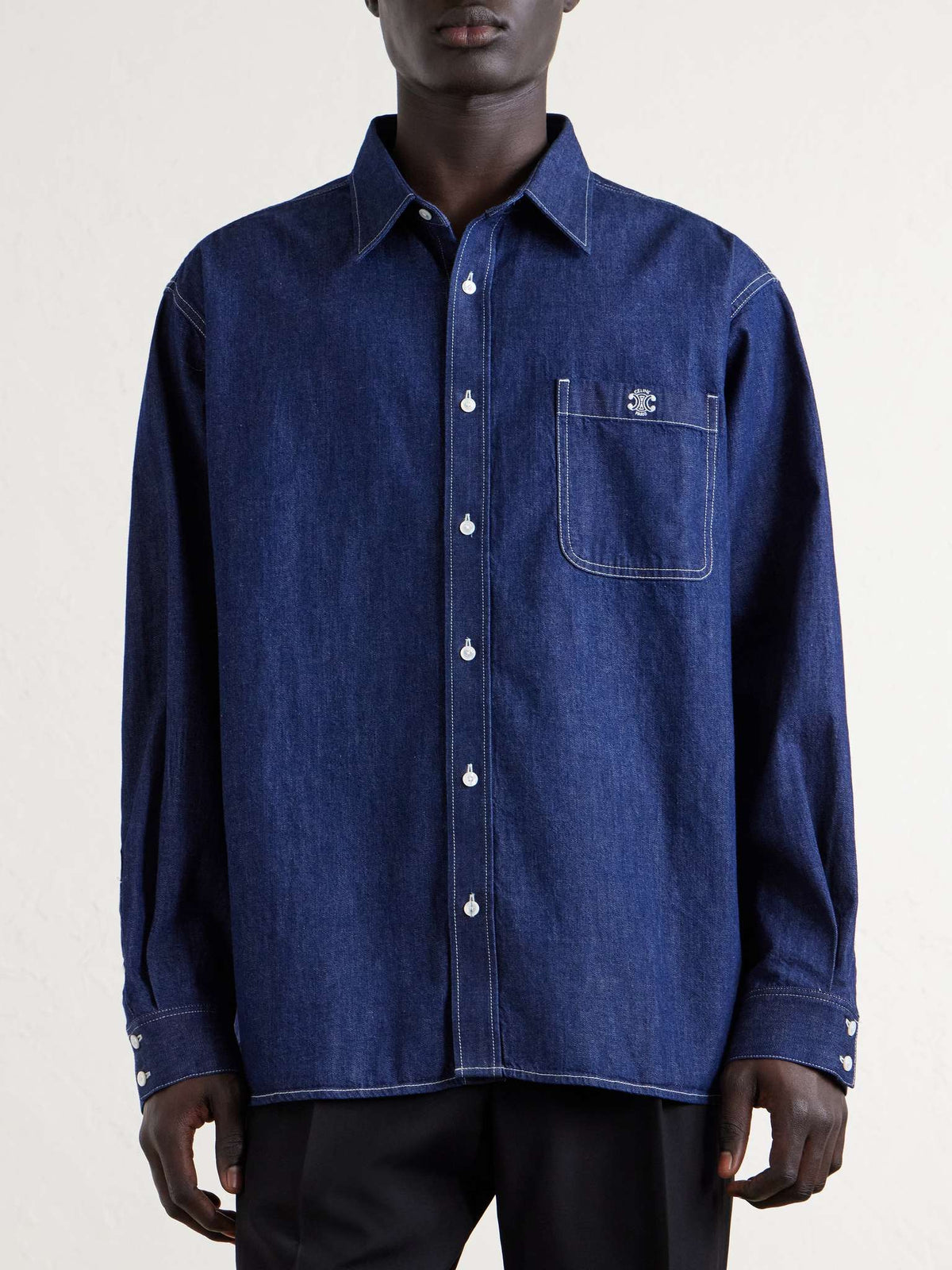 Celine long embroidered denim overshirt