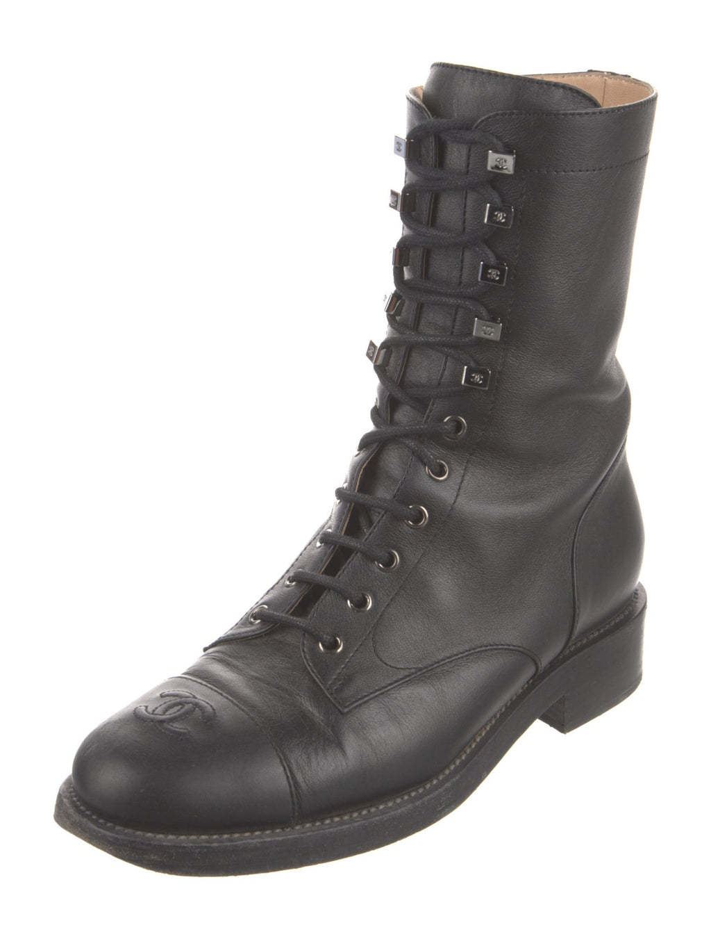 Chanel moto interlocking CC logo combat boots