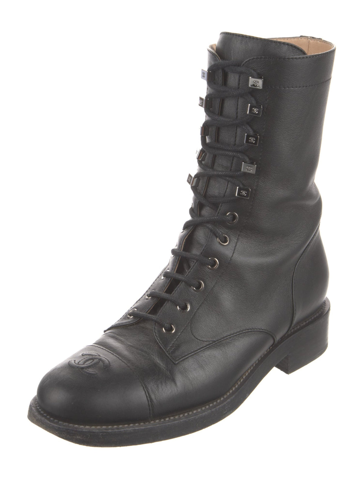 Chanel moto interlocking CC logo combat boots