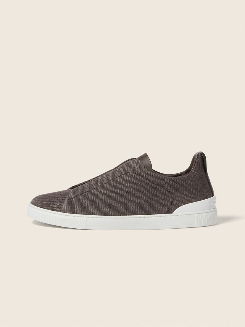 Zegna cotton linen and leather triple stitch sneakers