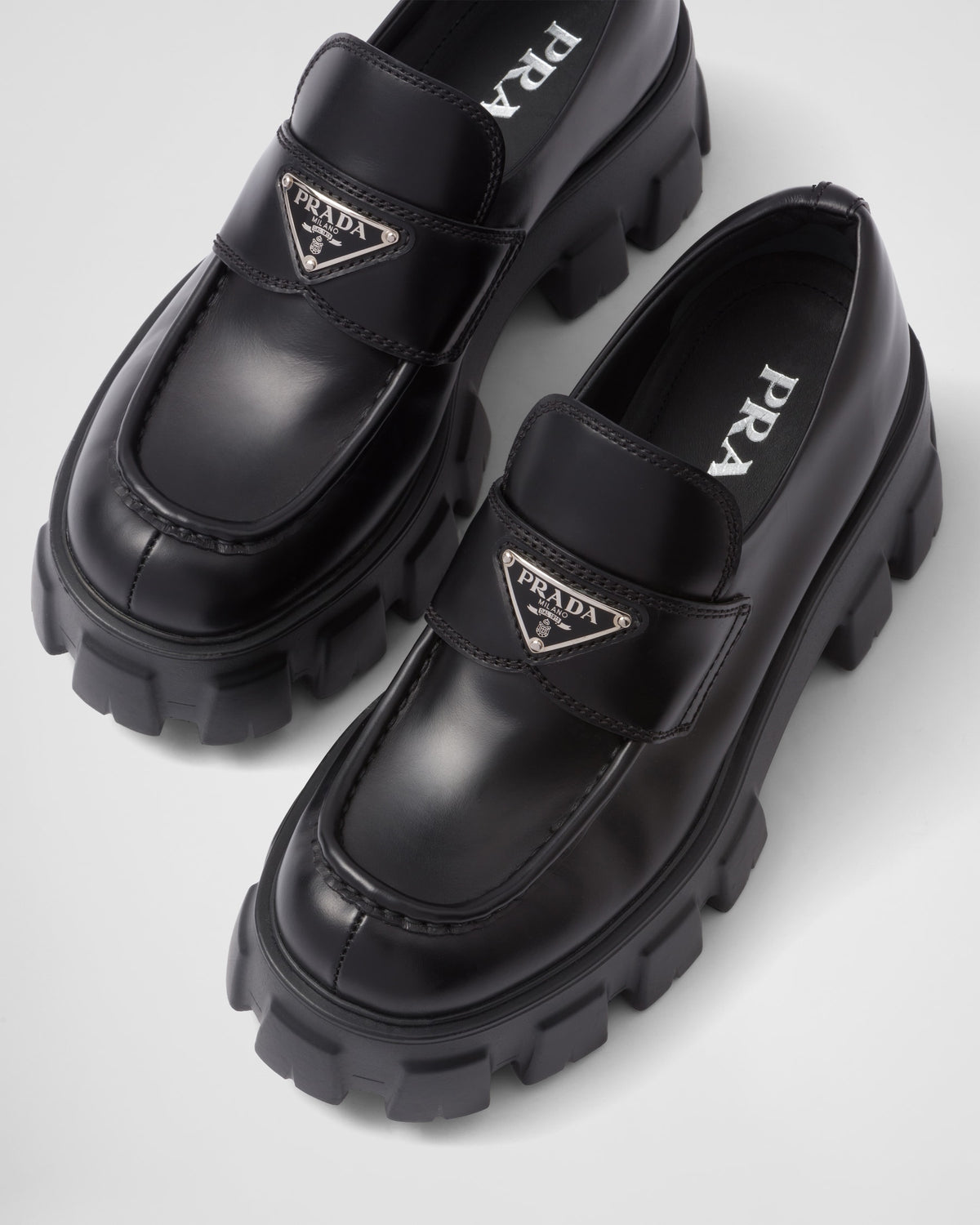 Prada brushed leather Monolith loafers