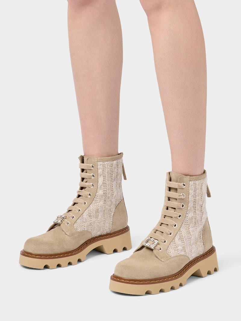 Roger Vivier Viv rangers truck booties in suede and knit