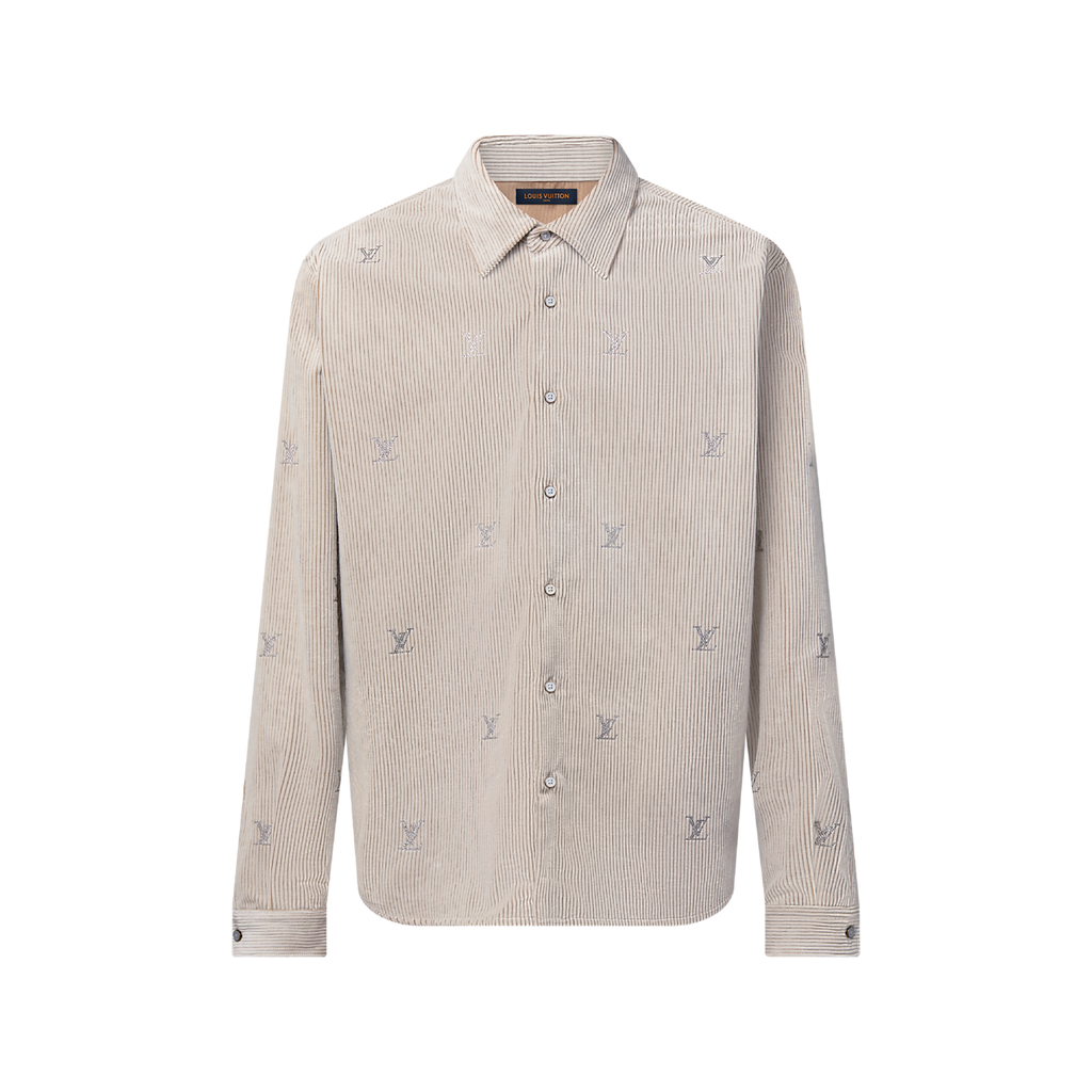 Louis Vuitton LV blason embellished long sleeved corduroy shirt