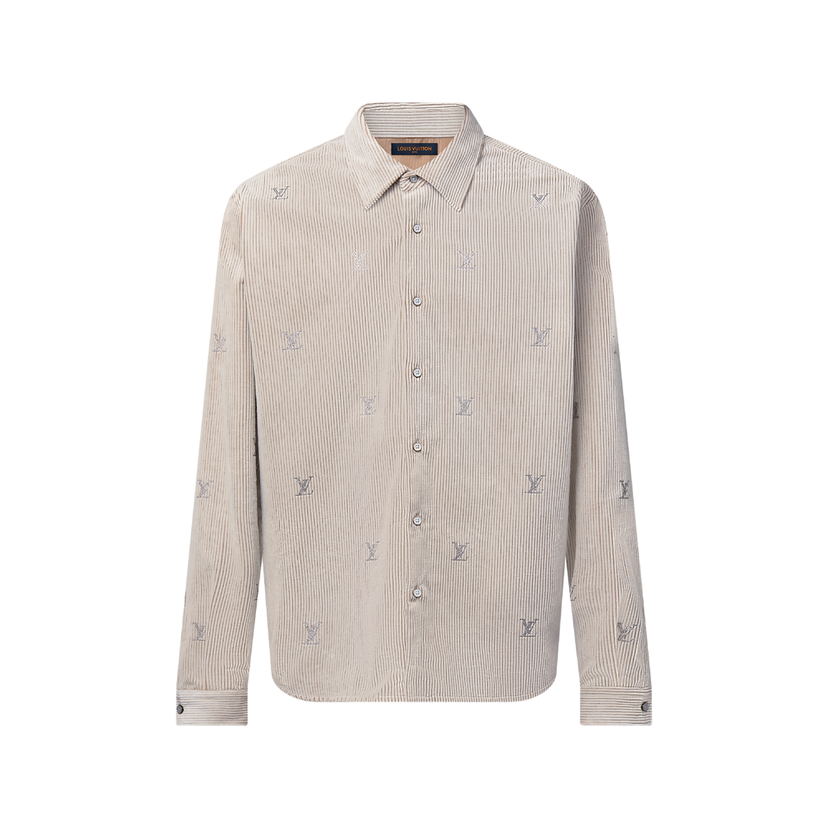 Louis Vuitton LV blason embellished long sleeved corduroy shirt