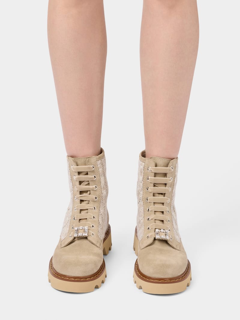 Roger Vivier Viv rangers truck booties in suede and knit
