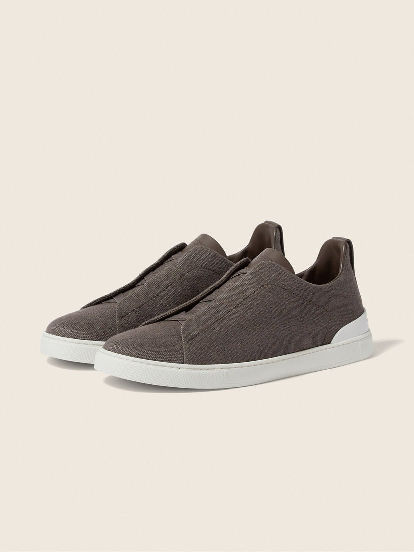 Zegna cotton linen and leather triple stitch sneakers