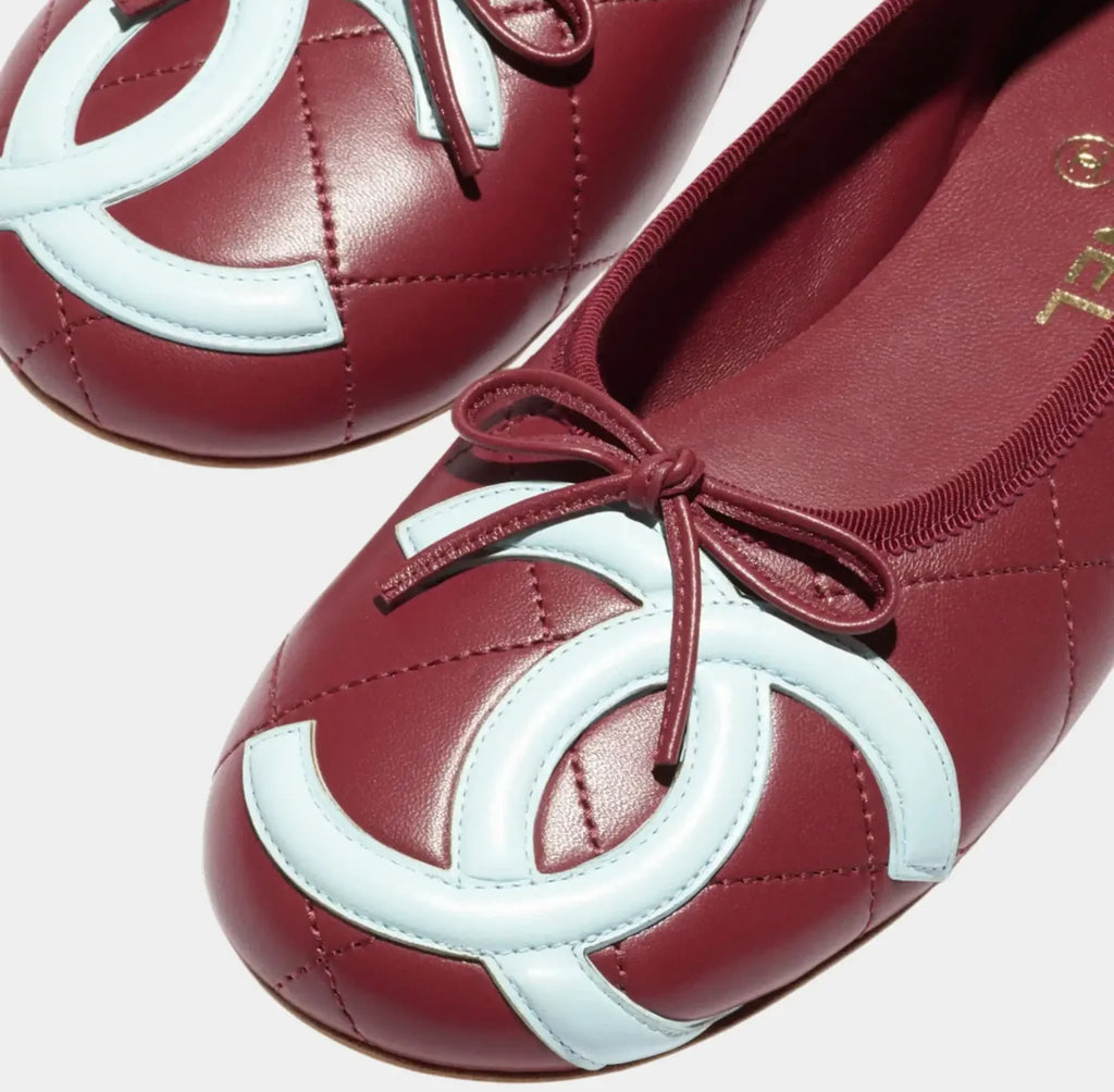 Chanel lambskin quilted CC carbon ballet flats