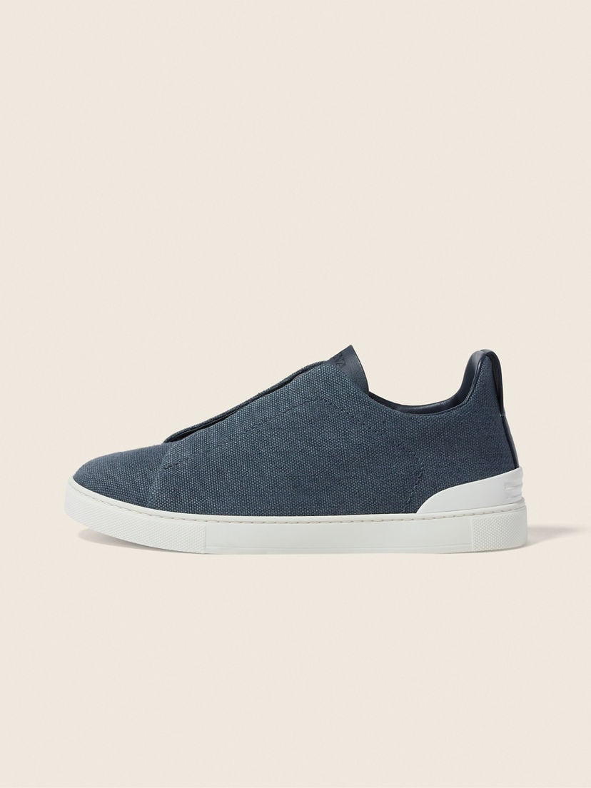 Zegna cotton linen and leather triple stitch sneakers