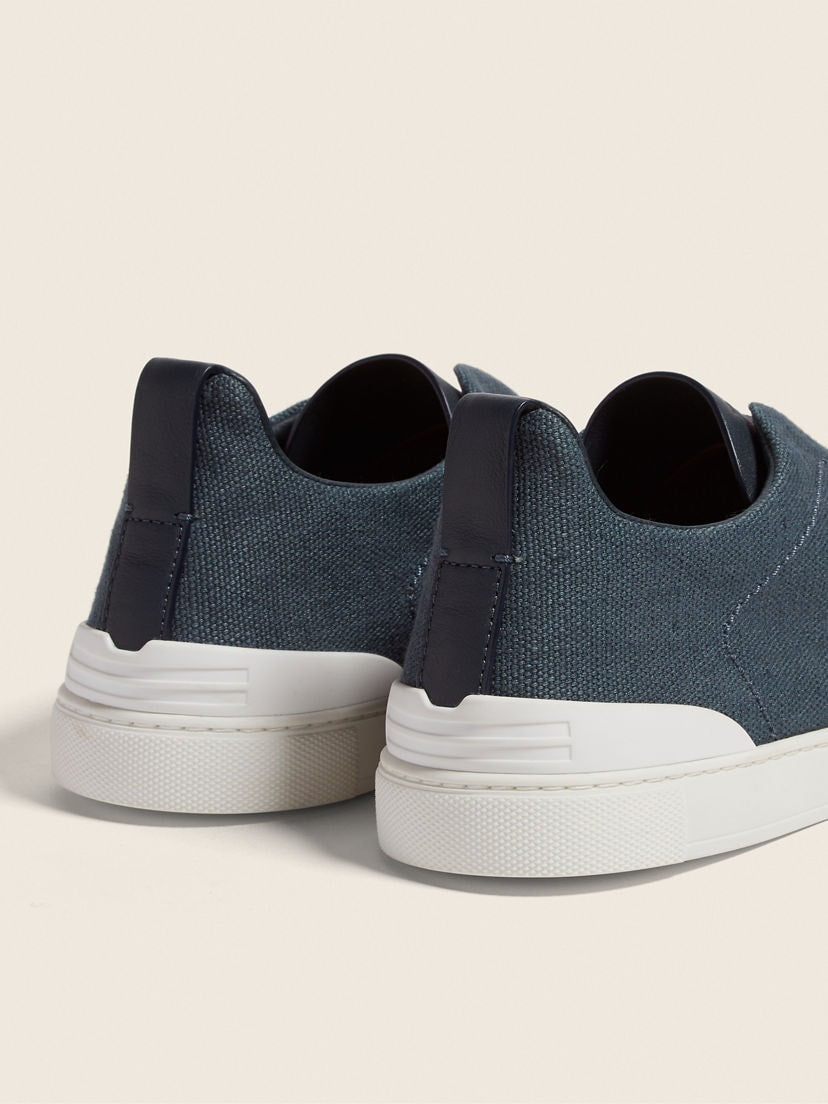 Zegna cotton linen and leather triple stitch sneakers