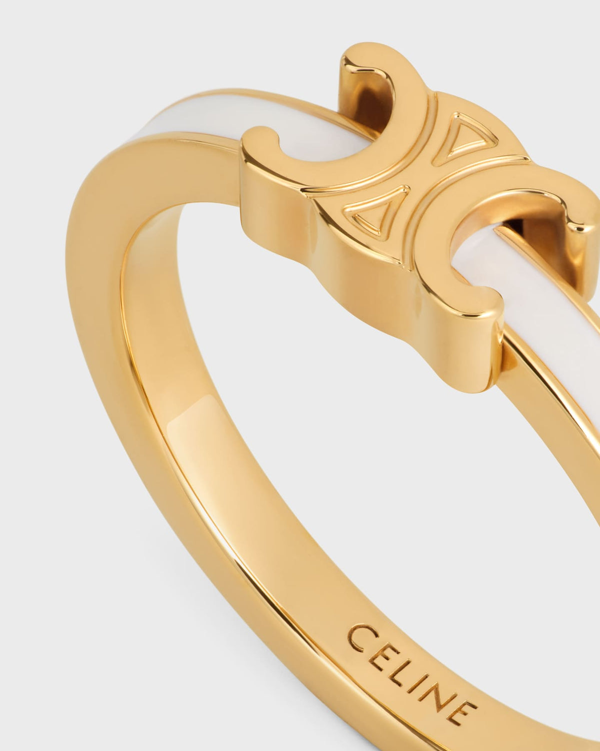 Celine triomphe ring in enamel and brass with gold finish