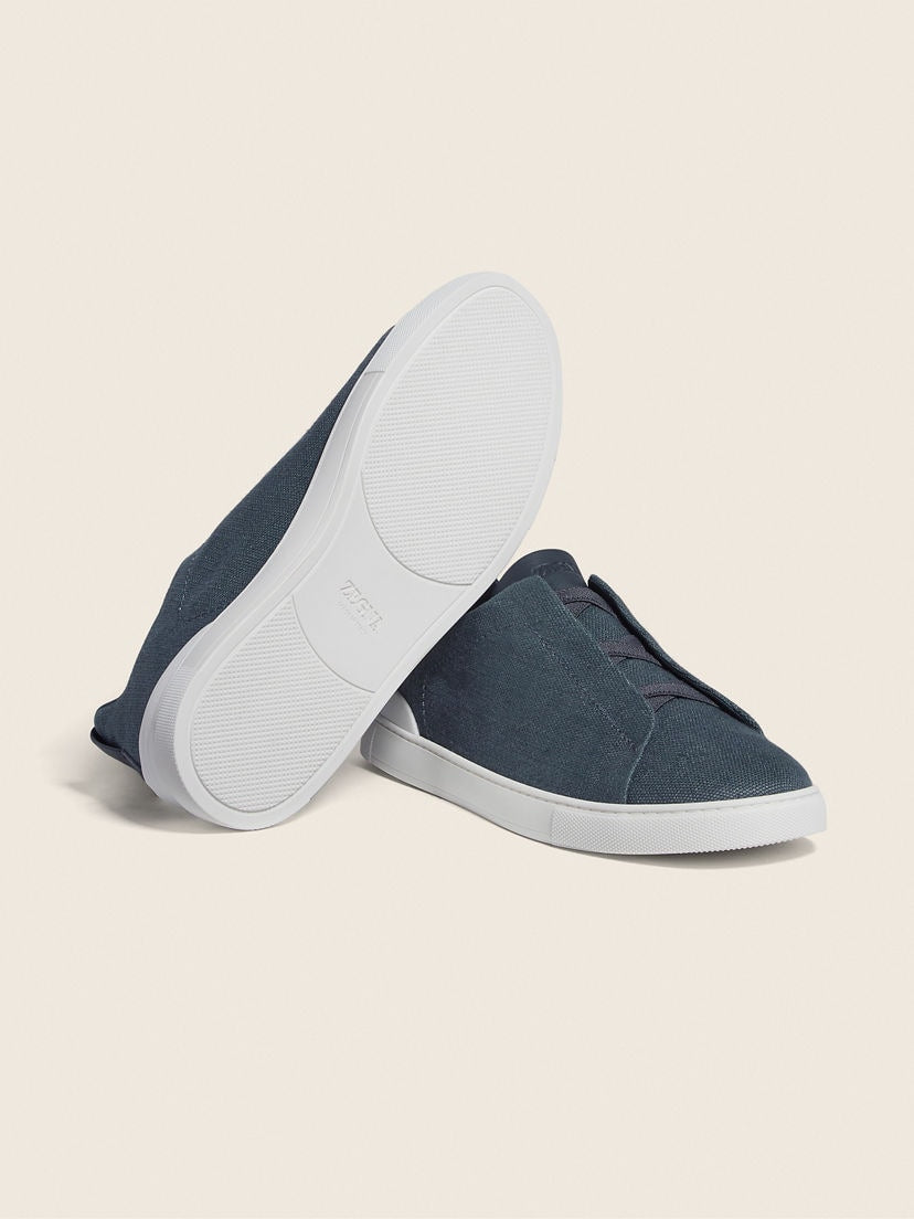 Zegna cotton linen and leather triple stitch sneakers