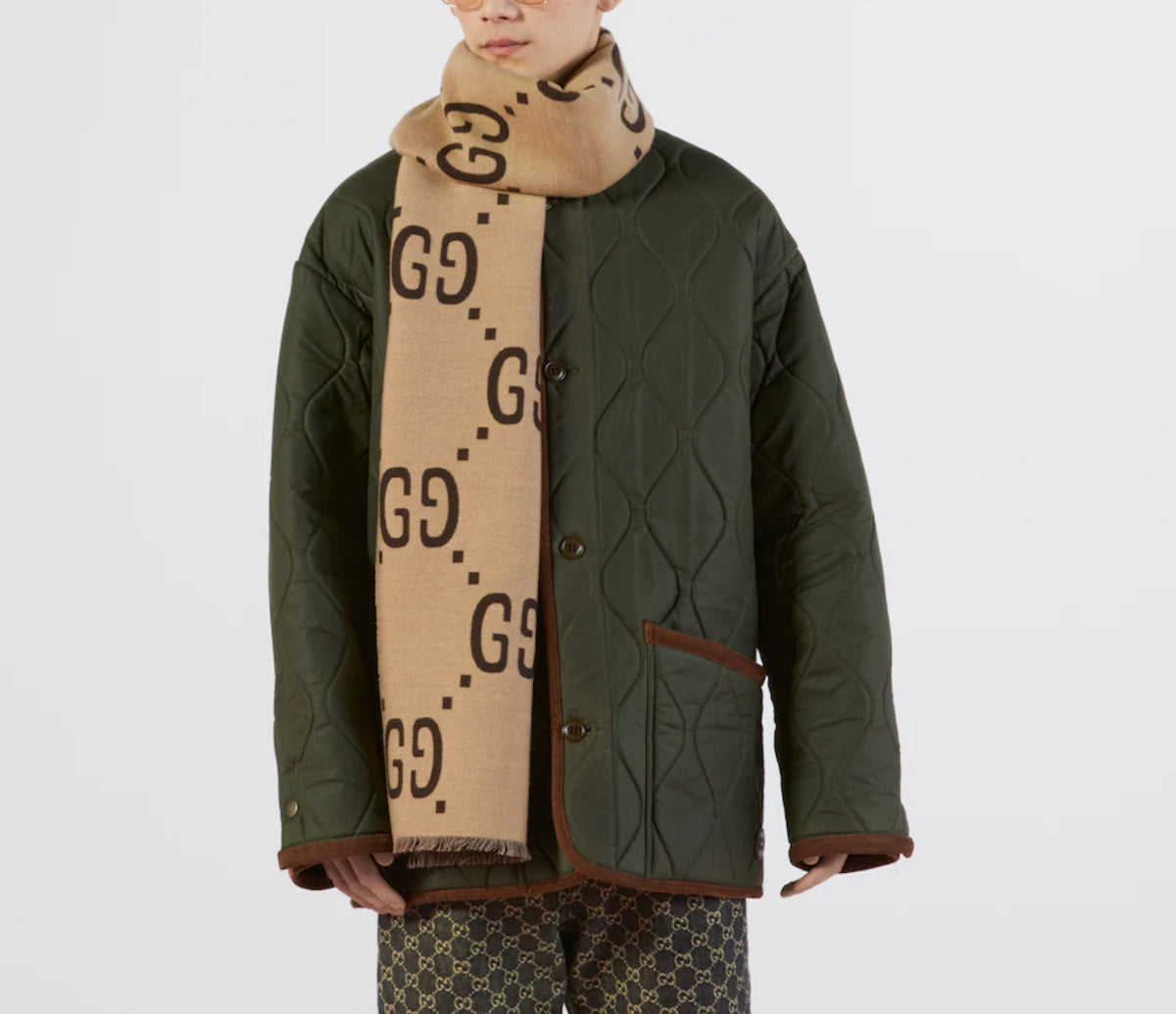 Gucci GG jacquard wool silk scarf