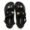 Chanel lambskin Velcro CC Pearl bow dad sandals