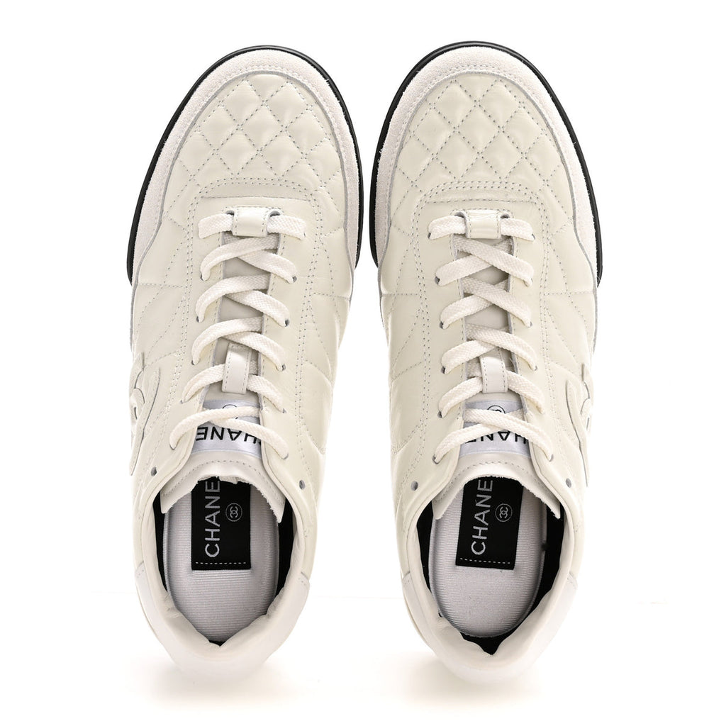 Chanel shiny calfskin suede quilted cc logo sneakers
