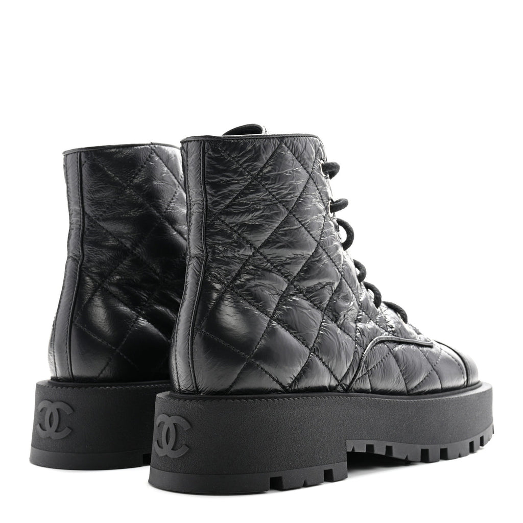 Chanel quilted combat boots