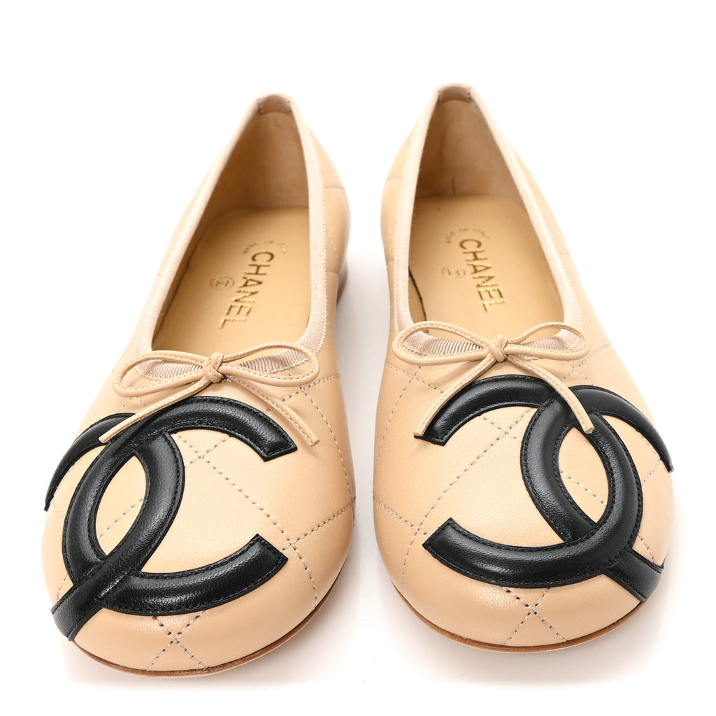 Chanel lambskin quilted CC cambon ballet flats
