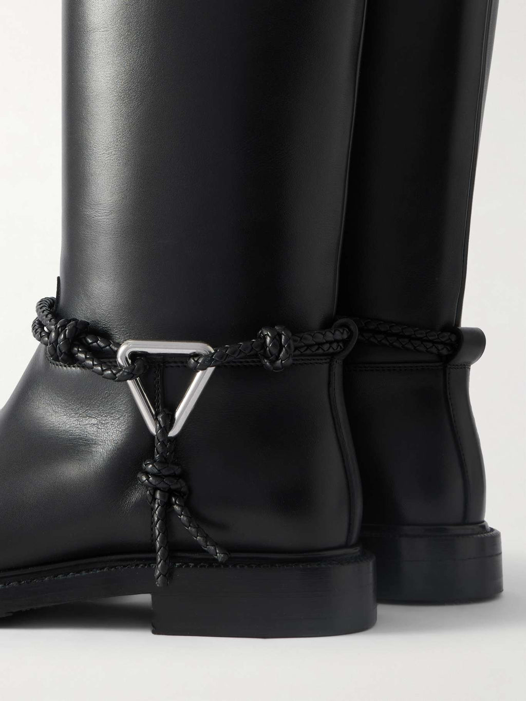 Bottega Veneta James intrecciato trimmed leather knee boots
