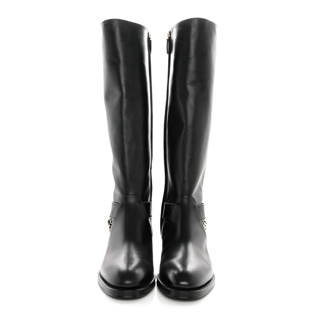 Chanel interlocking cc logo chain link knee high boots