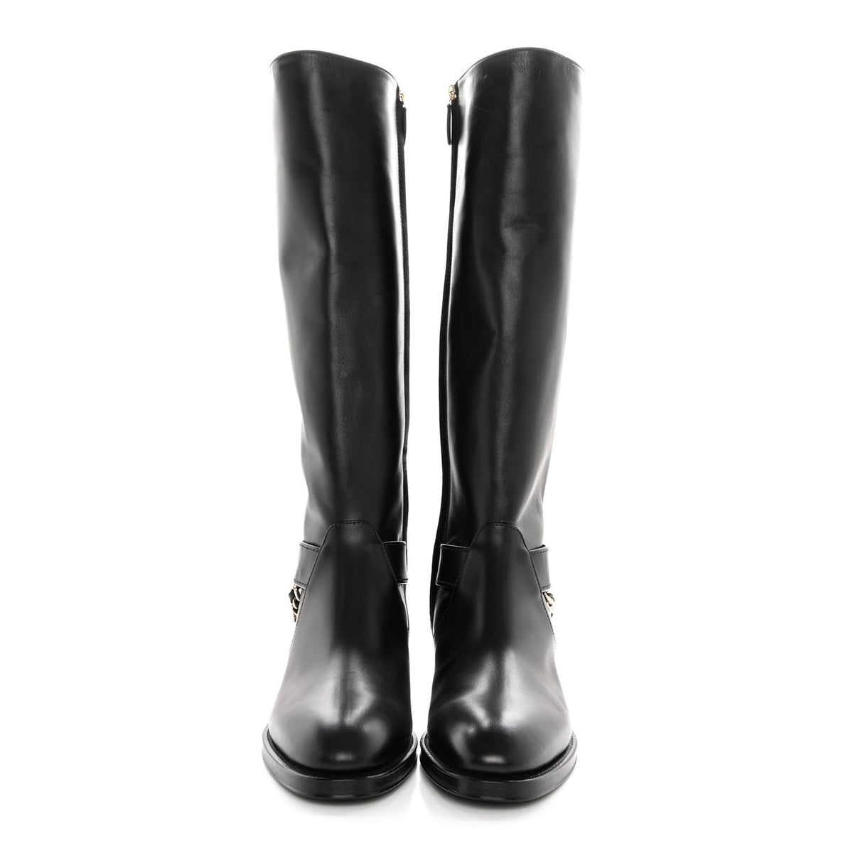 Chanel interlocking cc logo chain link knee high boots