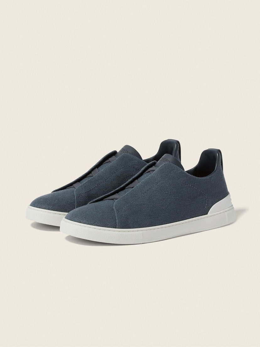 Zegna cotton linen and leather triple stitch sneakers