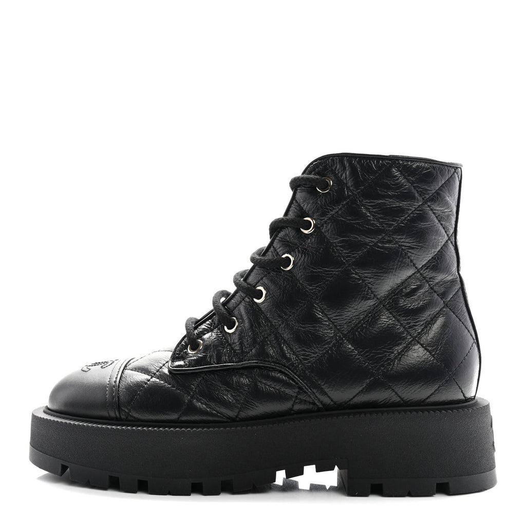 Chanel quilted combat boots
