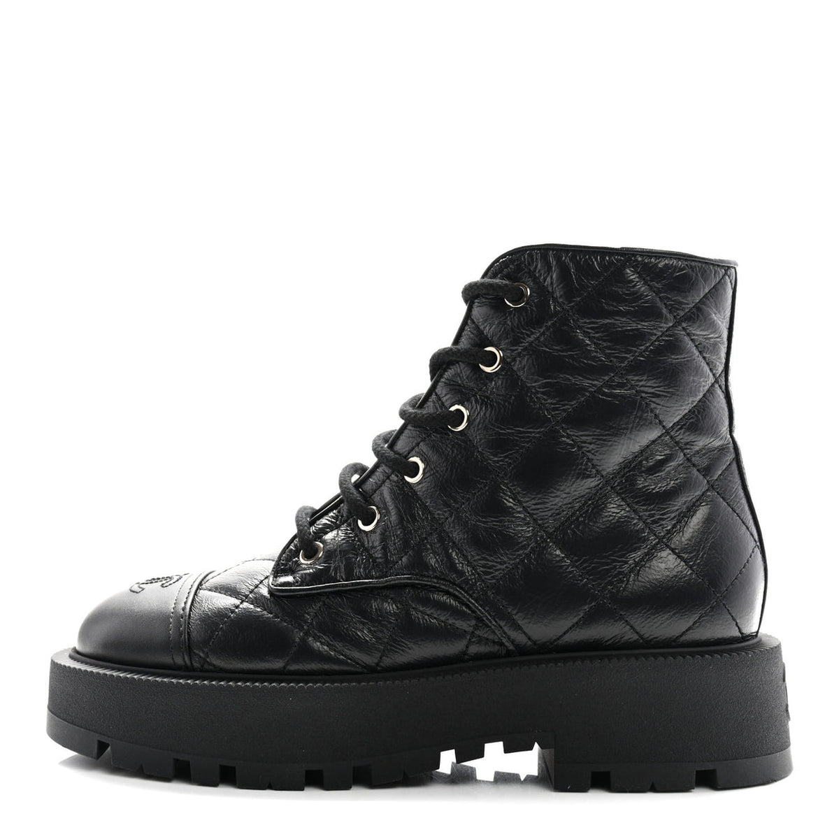 Chanel quilted combat boots
