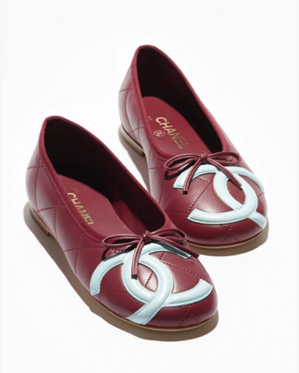 Chanel lambskin quilted CC carbon ballet flats