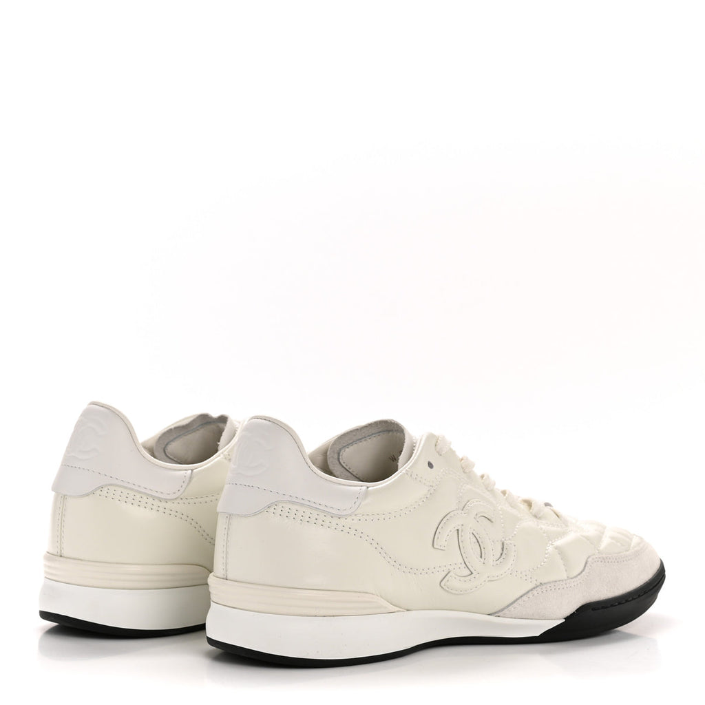 Chanel shiny calfskin suede quilted cc logo sneakers