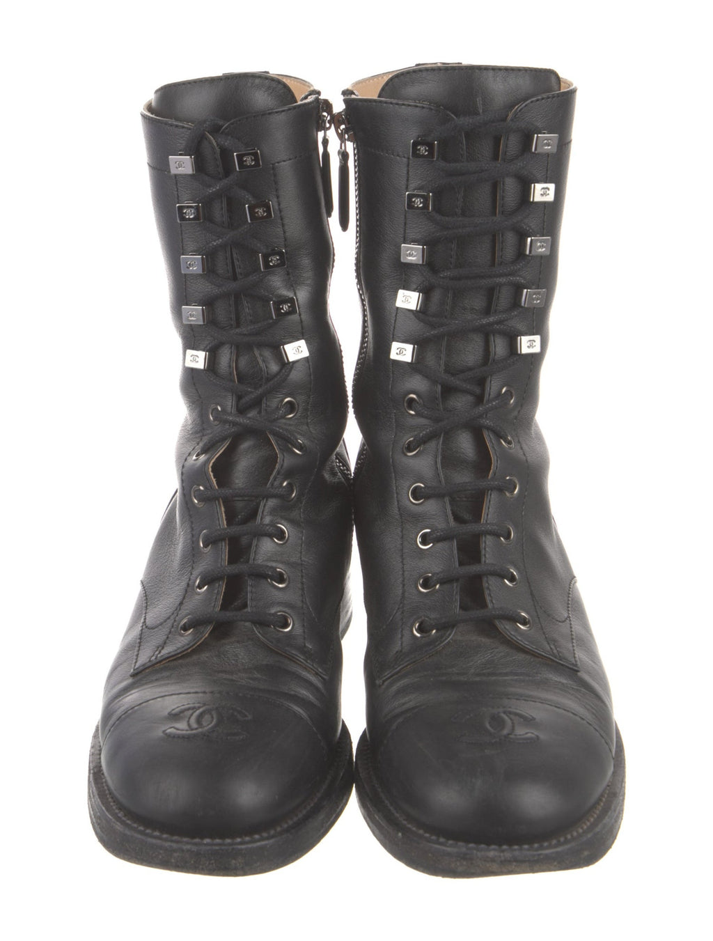 Chanel moto interlocking CC logo combat boots