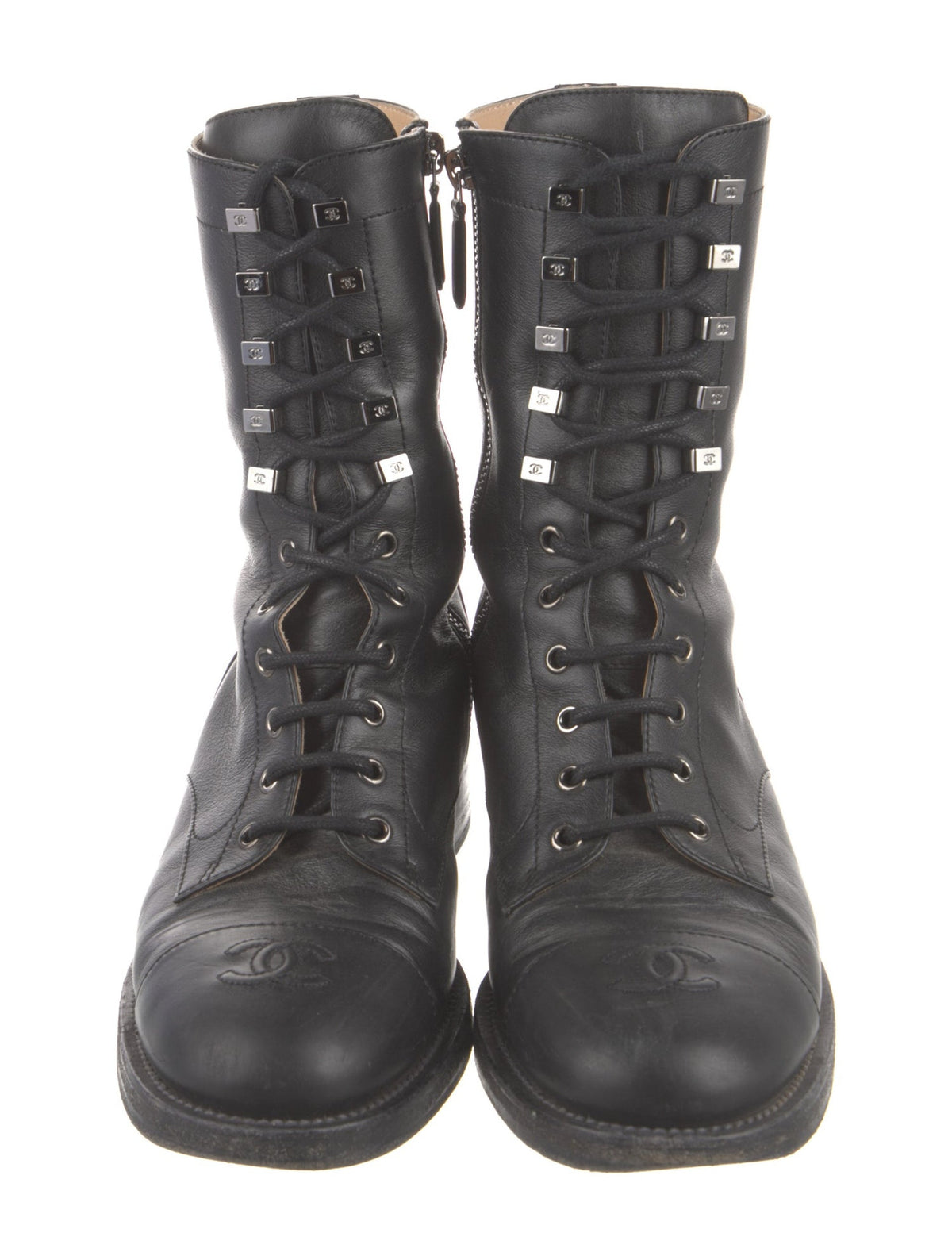 Chanel moto interlocking CC logo combat boots