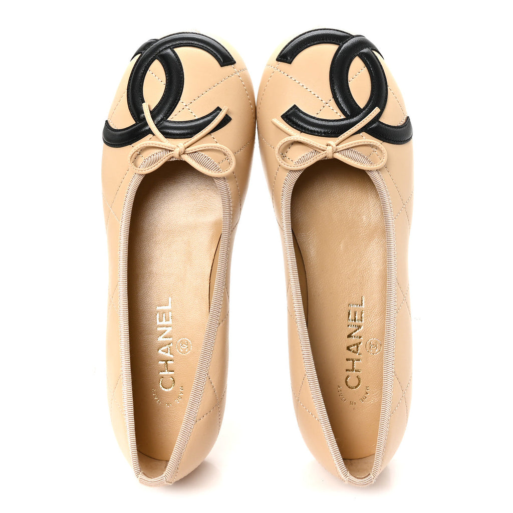 Chanel lambskin quilted CC cambon ballet flats