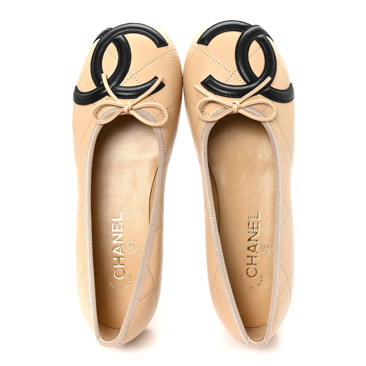 Chanel lambskin quilted CC cambon ballet flats