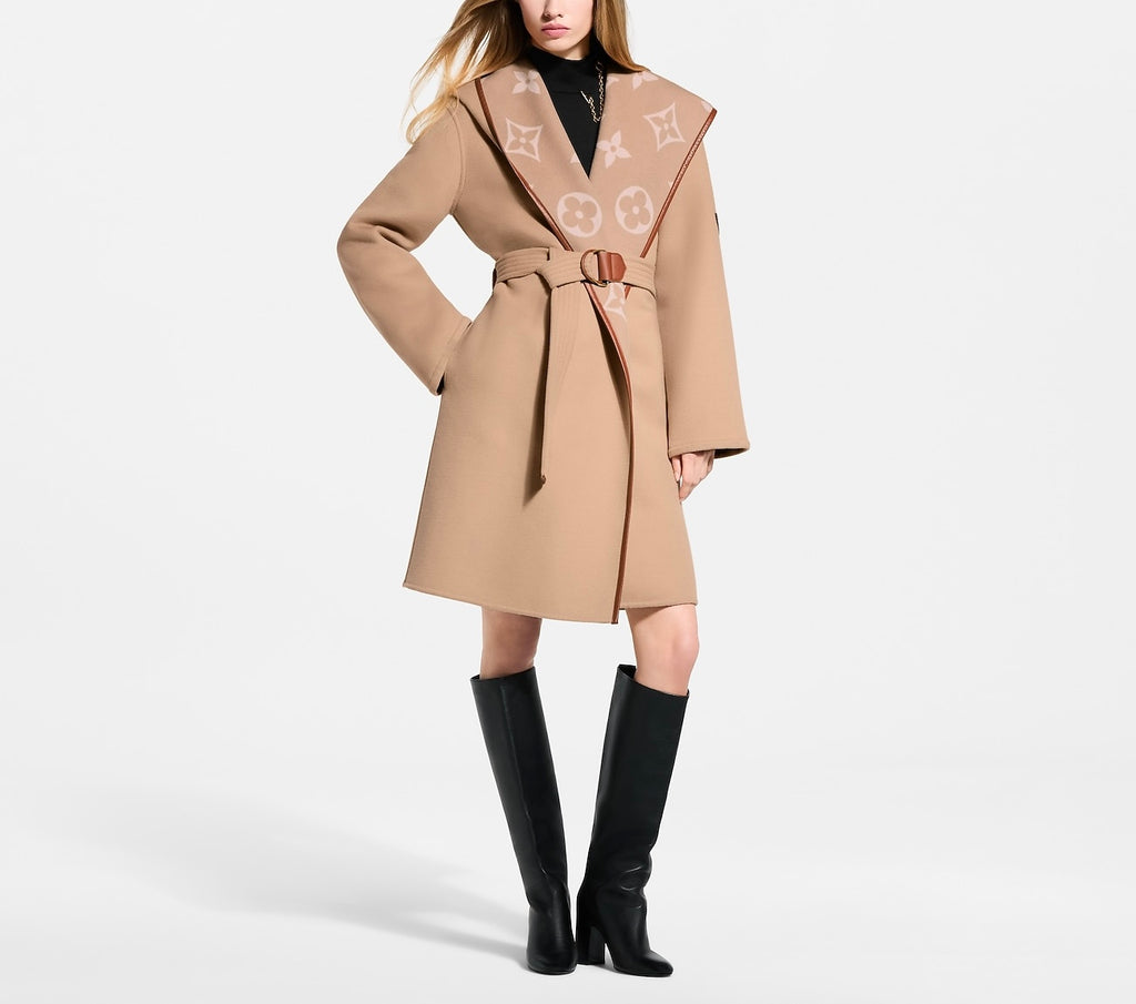 Louis Vuitton belted double face hooded wrap coat