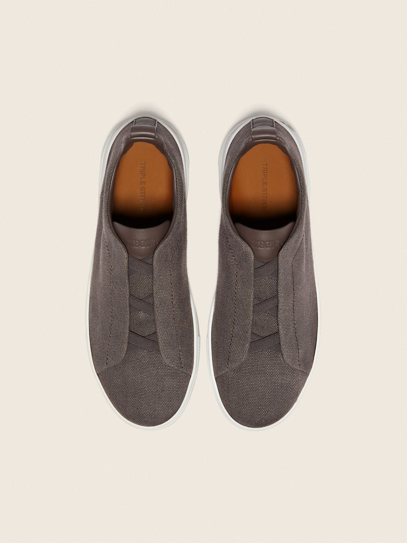 Zegna cotton linen and leather triple stitch sneakers