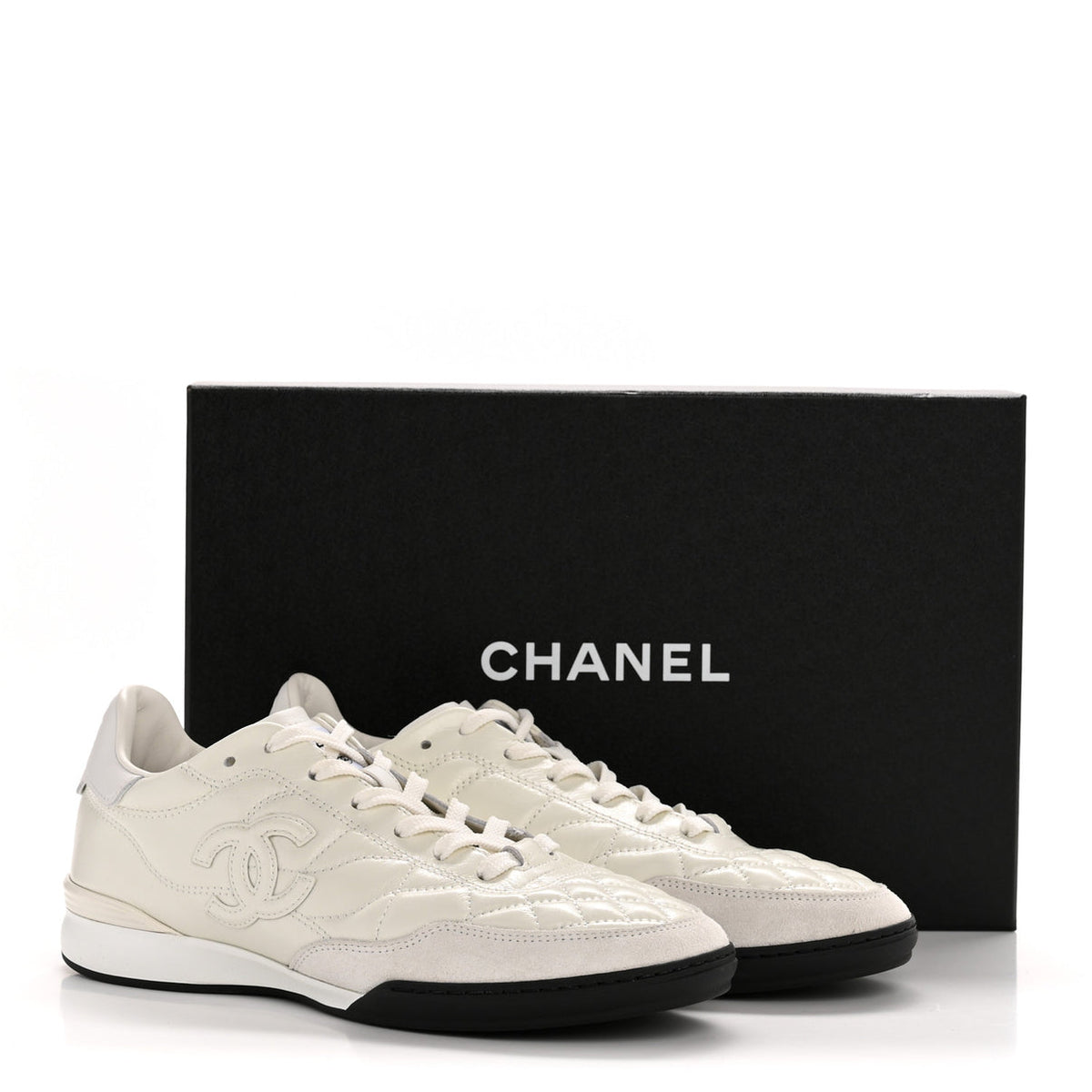 Chanel shiny calfskin suede quilted cc logo sneakers