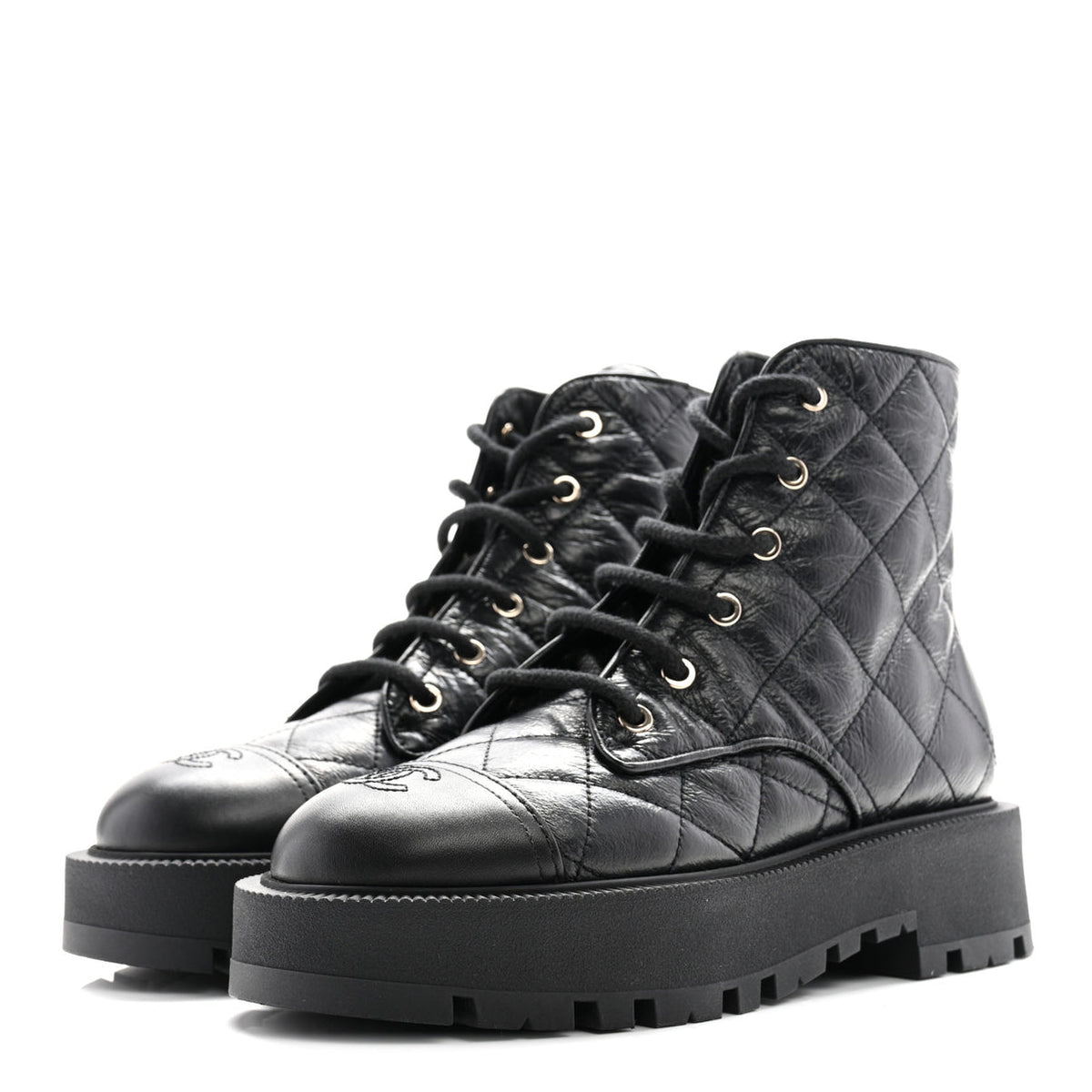 Chanel quilted combat boots