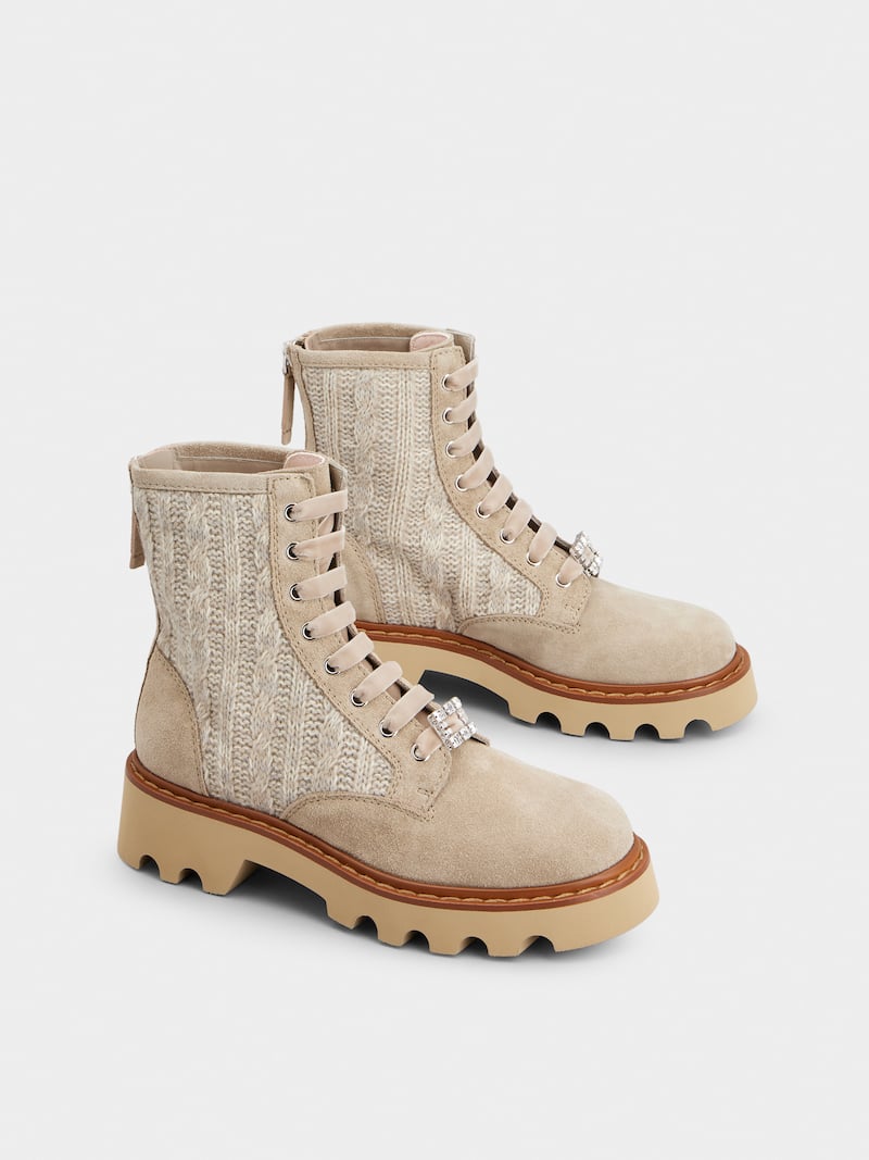 Roger Vivier Viv rangers truck booties in suede and knit