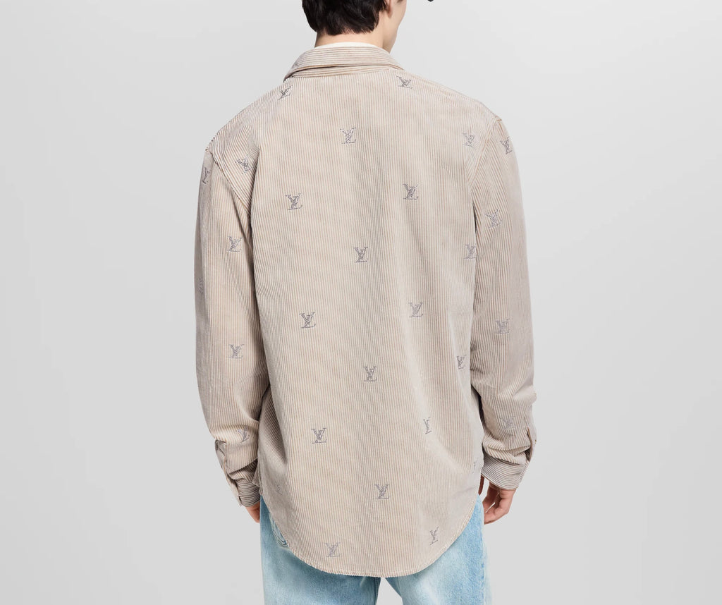 Louis Vuitton LV blason embellished long sleeved corduroy shirt