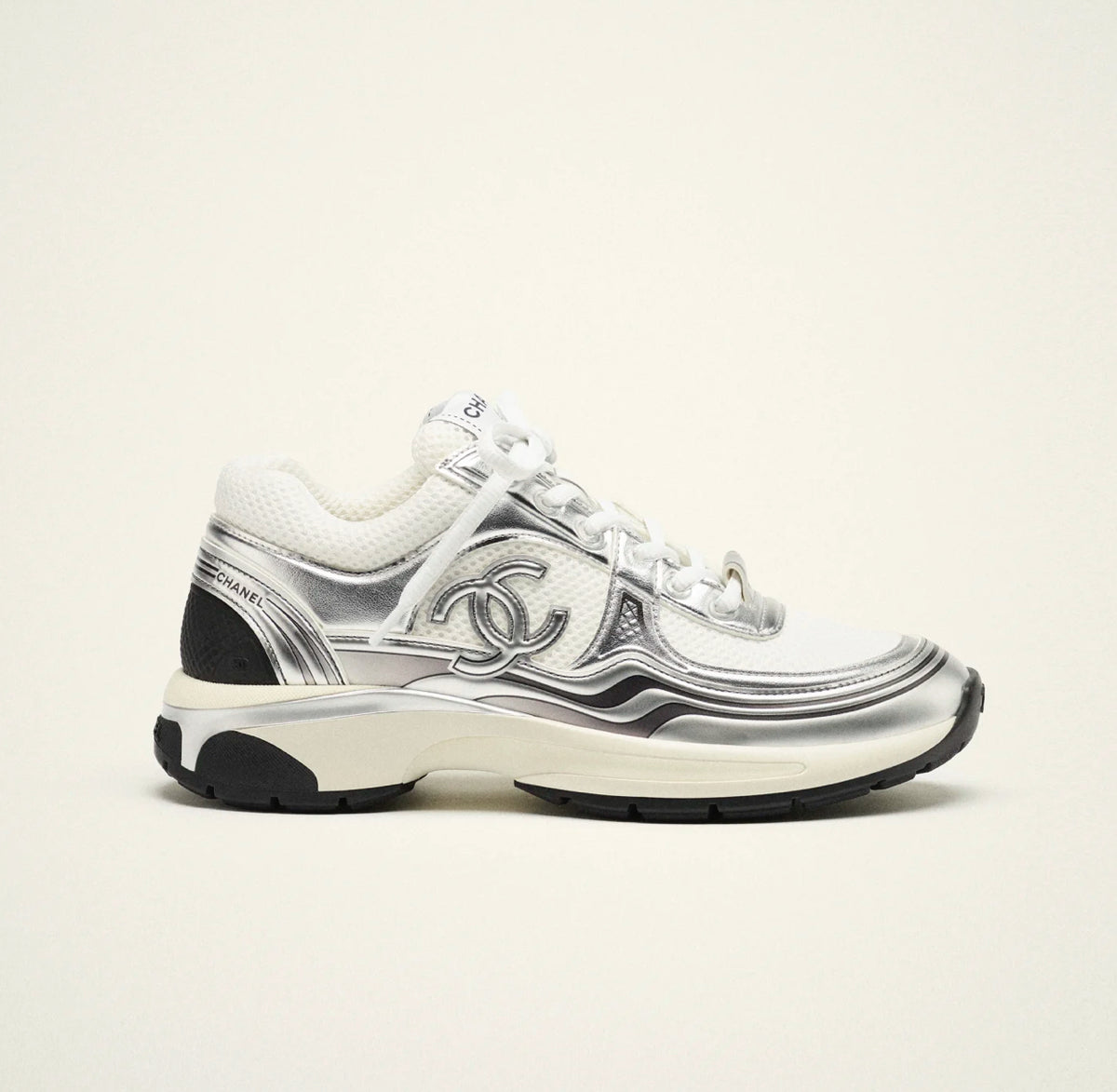 Chanel fabric and laminated sneaker