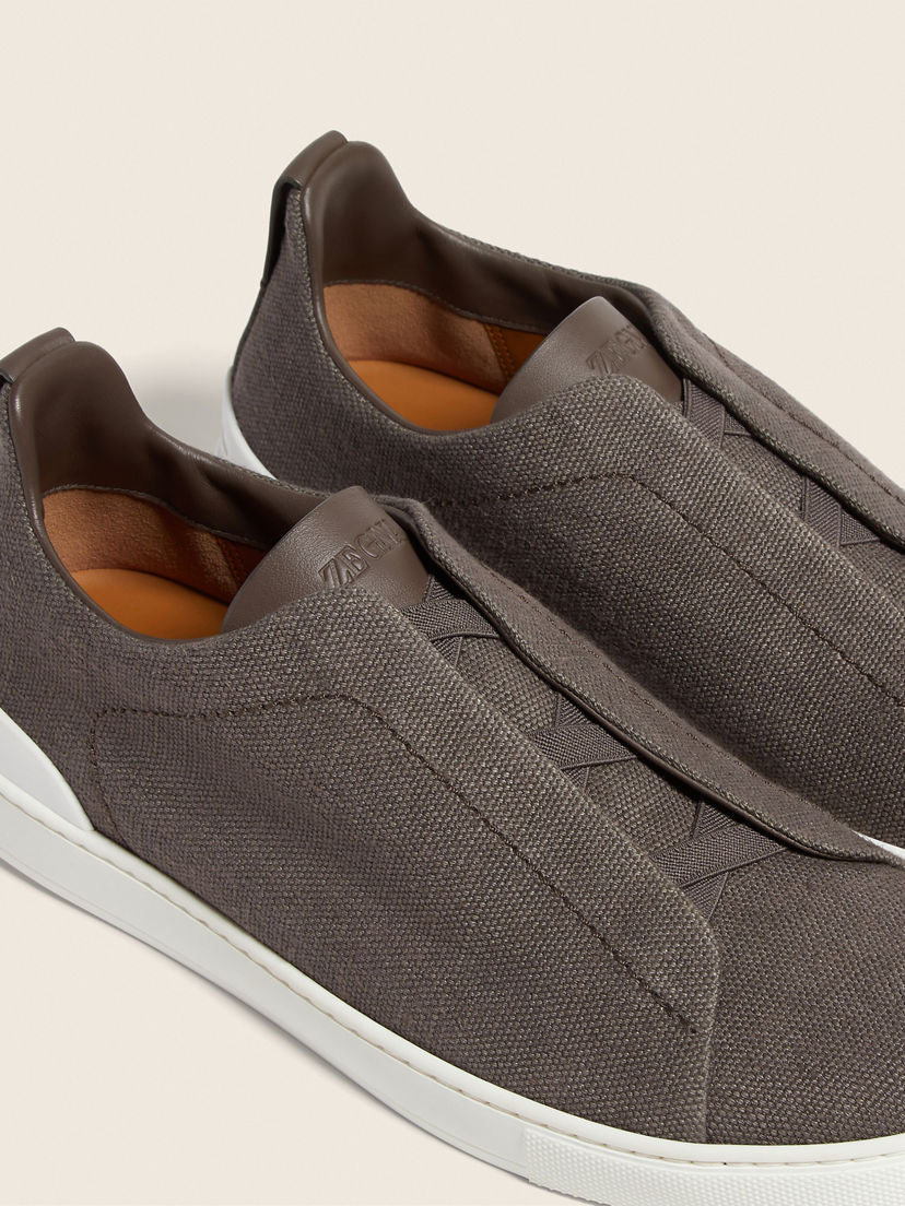 Zegna cotton linen and leather triple stitch sneakers