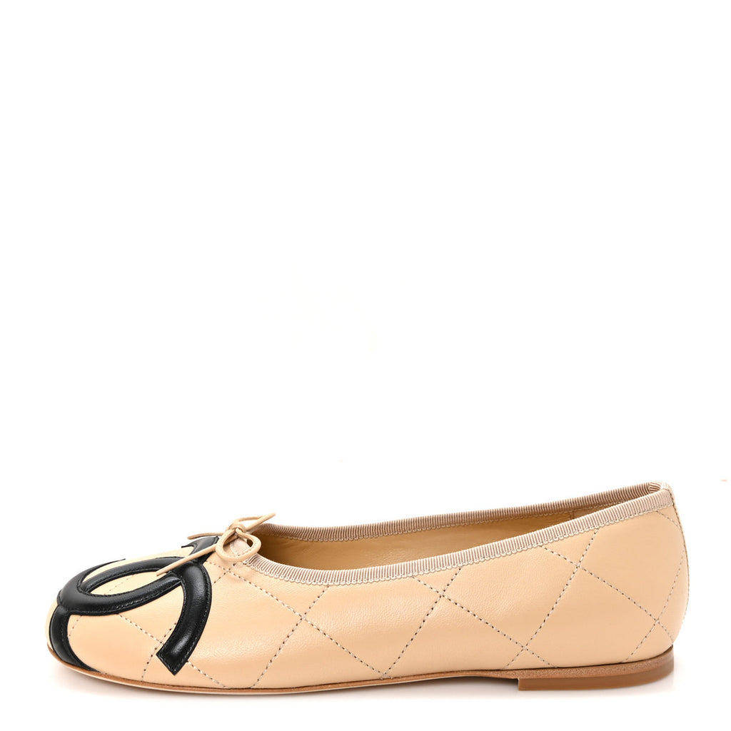 Chanel lambskin quilted CC cambon ballet flats