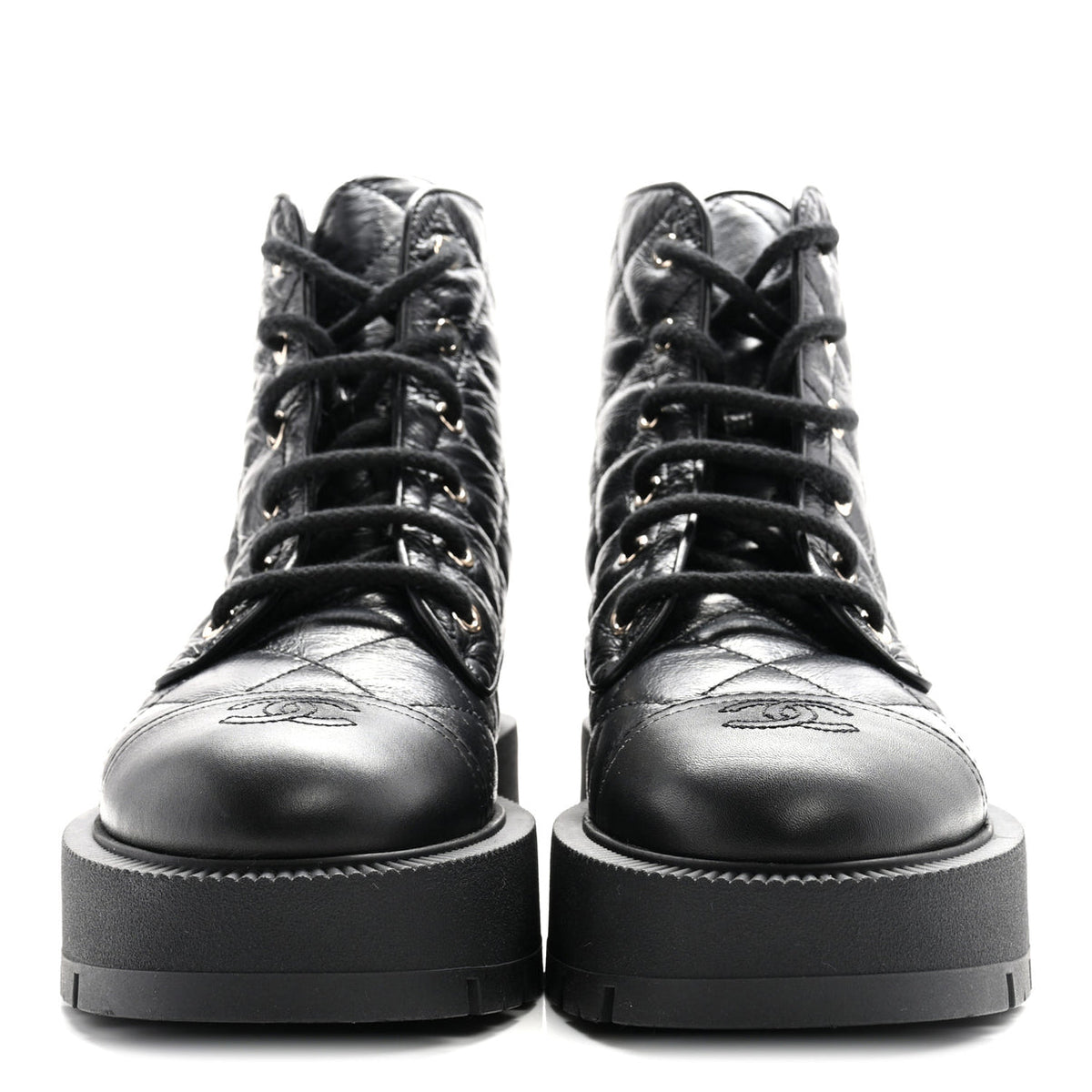 Chanel quilted combat boots