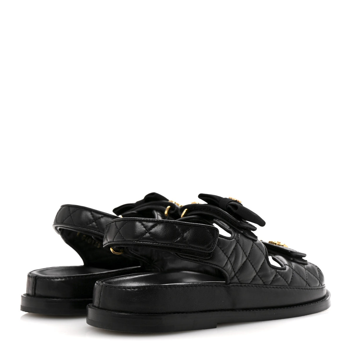 Chanel lambskin Velcro CC Pearl bow dad sandals