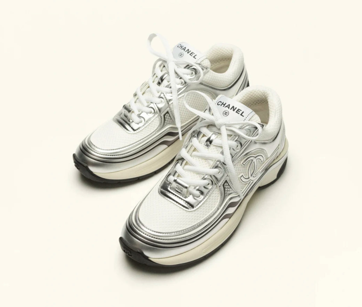 Chanel fabric and laminated sneaker