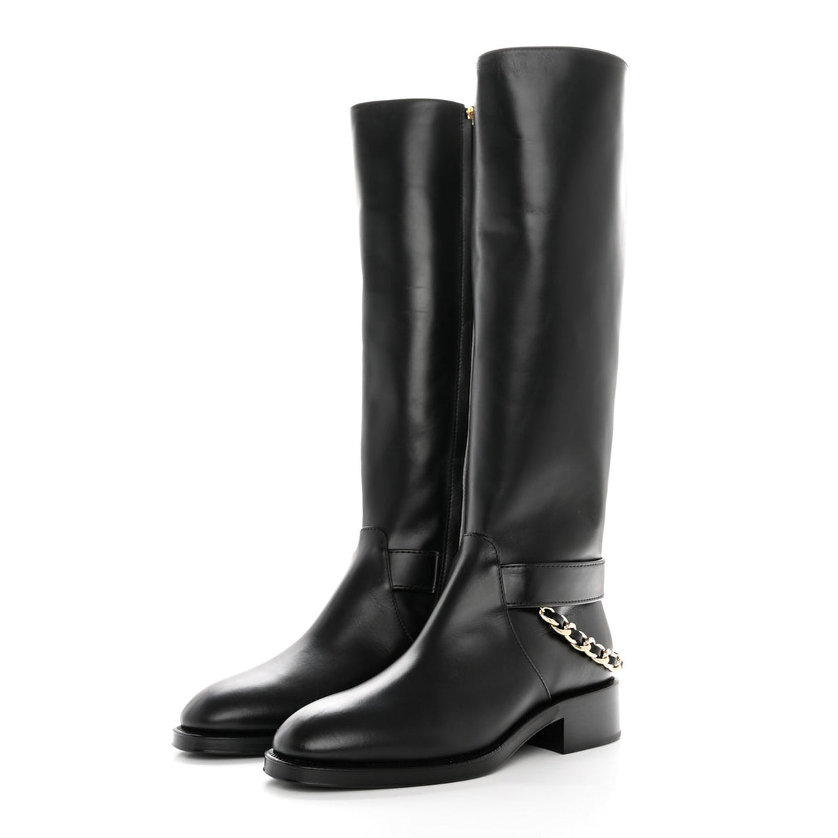 Chanel interlocking cc logo chain link knee high boots